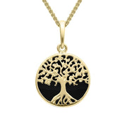 00179370 W Hamond 9ct Yellow Gold Whitby Jet Small Round Tree Of Life Necklace, P3339.
