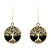 9ct Yellow Gold Whitby Jet Small Round Tree of Life Two Piece Set
