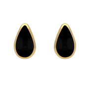 9ct Yellow Gold Whitby Jet Small Teardrop Stud Earrings. e225