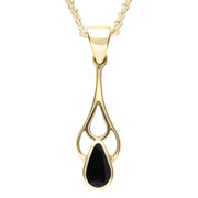 9ct Yellow Gold Whitby Jet Pear Spoon Necklace. P162.