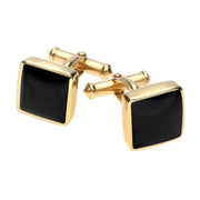 9ct Yellow Gold Whitby Jet Square Cufflinks CL129