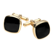 9ct Yellow Gold Whitby Jet Square Cushion Cufflinks CL128