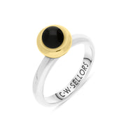 9ct Yellow Gold Whitby Jet Stepping Stones Bead Cup Stacking Ring, R618