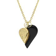9ct Yellow Gold Whitby Jet Swirl Heart Necklace. P2483.