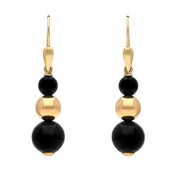 9ct Yellow Gold Whitby Jet Three Piece Bead Drop Earrings E1495