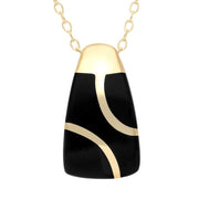 9ct Yellow Gold Whitby Jet Three Stone Barrel Necklace. P866.