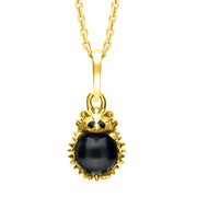 9ct Yellow Gold Whitby Jet Tiny Hedgehog Necklace, P3356