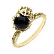 9ct Yellow Gold Whitby Jet Tiny Hedgehog Ring R1162