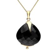 9ct Yellow Gold Whitby Jet Unique Wide Faceted Pear Shaped Necklace, PUNQ0000283.