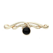 9ct Yellow Gold Whitby Jet Willow Drop Bar Brooch. M116.