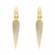9ct Yellow Gold White Mother Of Pearl Toscana Slim Pear Drop Earrings. E1123.