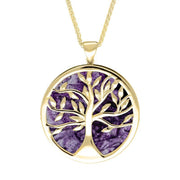 9ct Yellow Gold Blue John Large Round Tree of Life Necklace P3418