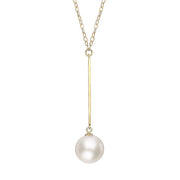 00177910 18ct Yellow Gold 10mm White Pearl Bar Necklace, N1060.