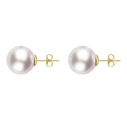 00179169 18ct Yellow Gold 10mm White Pearl Stud Earrings, E2540.