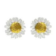 Gold Plated Sterling Silver White Mother Of Pearl Tuberose 6mm Daisy Earrings, E2207.