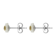 Gold Plated Sterling Silver White Mother Of Pearl Tuberose 6mm Daisy Earrings