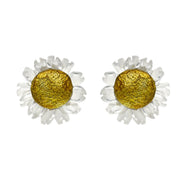 Gold Plated Sterling Silver White Mother Of Pearl Tuberose 8mm Daisy Earrings, E2208.