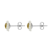 Gold Plated Sterling Silver White Mother Of Pearl Tuberose 8mm Daisy Earrings