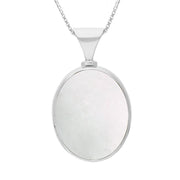 18ct White Gold Whitby Jet Mother of Pearl Hallmark Double Sided Oval Necklace, P147_FH