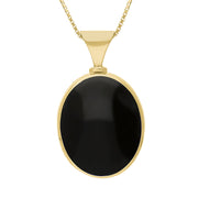 18ct Yellow Gold Whitby Jet Malachite Hallmark Double Sided Oval Necklace, P147_FH