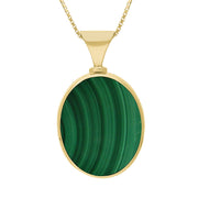 18ct Yellow Gold Whitby Jet Malachite Hallmark Double Sided Oval Necklace