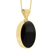 18ct Yellow Gold Whitby Jet Malachite Hallmark Double Sided Oval Necklace