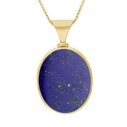18ct Yellow Gold Whitby Jet Lapis Lazuli Hallmark Double Sided Oval Necklace, P147_FH