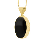 18ct Yellow Gold Whitby Jet Lapis Lazuli Hallmark Double Sided Oval Necklace