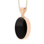 9ct Rose Gold Whitby Jet Mother of Pearl Hallmark Double Sided Oval Necklace