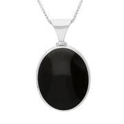 9ct White Gold Whitby Jet Turquoise Hallmark Double Sided Oval Necklace