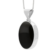 9ct White Gold Whitby Jet Turquoise Hallmark Double Sided Oval Necklace