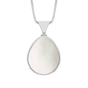 18ct White Gold Whitby Jet Mother of Pearl Hallmark Double Sided Pear-shaped Necklace, P148_FH