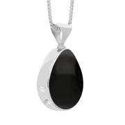 18ct White Gold Whitby Jet Mother of Pearl Hallmark Double Sided Pear-shaped Necklace