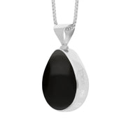 18ct White Gold Whitby Jet Mother of Pearl Hallmark Double Sided Pear-shaped Necklace