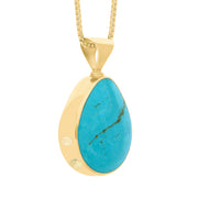 18ct Yellow Gold Whitby Jet Turquoise Hallmark Double Sided Pear-shaped Necklace
