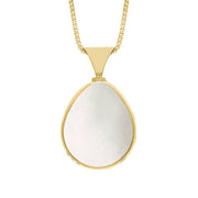 18ct Yellow Gold Whitby Jet Mother of Pearl Hallmark Double Sided Pear-shaped Necklace, P148_FH