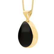 18ct Yellow Gold Whitby Jet Mother of Pearl Hallmark Double Sided Pear-shaped Necklace