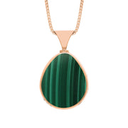 9ct Rose Gold Whitby Jet Malachite Hallmark Double Sided Pear-shaped Necklace, P148_FH