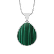 9ct White Gold Whitby Jet Malachite Hallmark Double Sided Pear-shaped Necklace, P148_FH