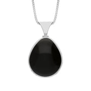 9ct White Gold Whitby Jet Mother of Pearl Hallmark Double Sided Pear-shaped Necklace
