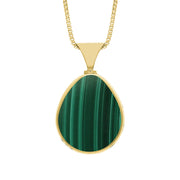 9ct Yellow Gold Whitby Jet Malachite Hallmark Double Sided Pear-shaped Necklace, P148_FH