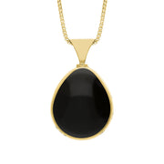 9ct Yellow Gold Whitby Jet Mother of Pearl Hallmark Double Sided Pear-shaped Necklace