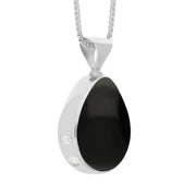 Sterling Silver Whitby Jet Mother of Pearl Hallmark Double Sided Pear-shaped Necklace