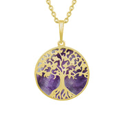 9ct Yellow Gold Blue John Round Tree of Life Necklace