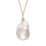 00177899 18ct Yellow Gold White Baroque Pearl Necklace, P3490C.