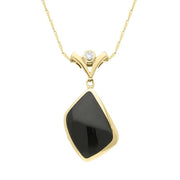 00029429  18ct Yellow Gold Whitby Jet 0.10ct Diamond Abstract Shaped Necklace, PUNQ00027755.