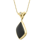 00029429 18ct Yellow Gold Whitby Jet 0.10ct Diamond Abstract Shaped Necklace, PUNQ00027755.