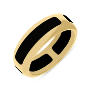 9ct Yellow Gold Whitby Jet 8mm Wedding Band Ring, R703.