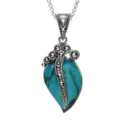 Silver Turquoise Marcasite Wave Bail Pear Shaped Necklace P2123