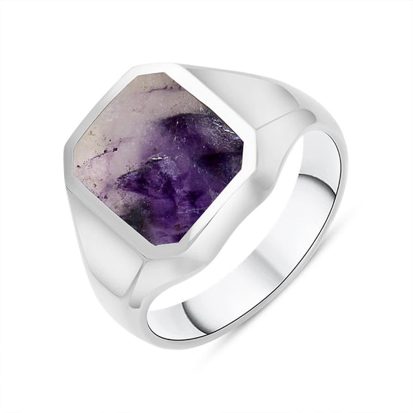 HIJONES Men's Stainless Steel Ring - 5MM Wide Blue Sandstone Inlay, Silver Tone, Size 7